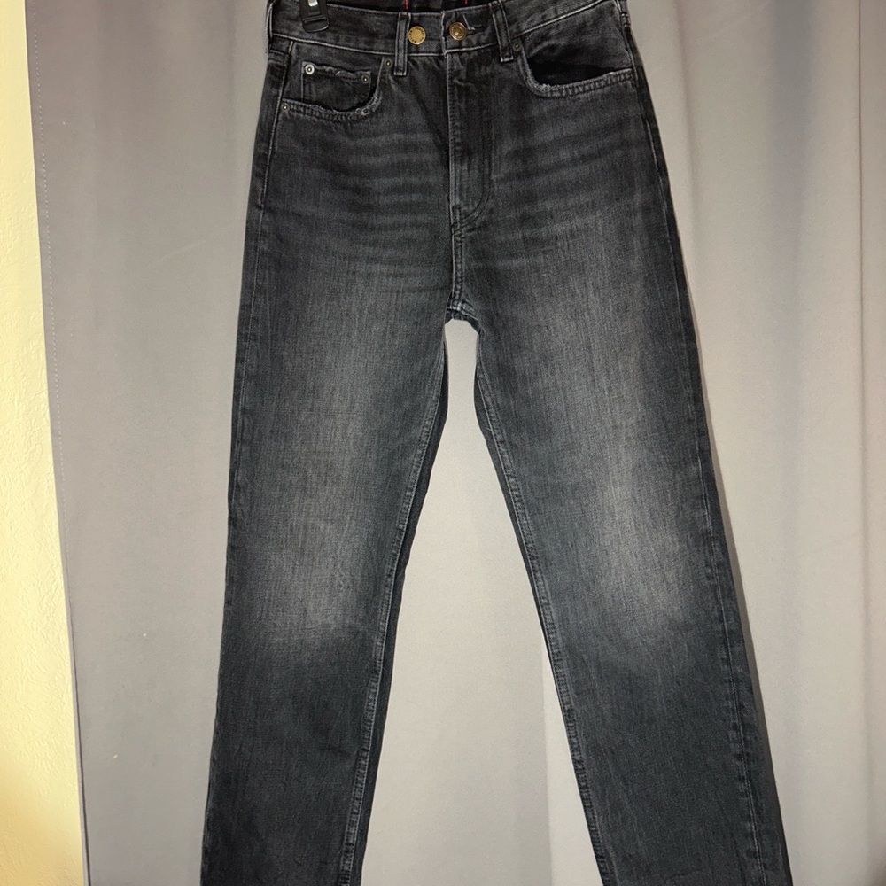 ZARA Black High Rise Straight Leg Jeans Size 2 Faded Wash Denim